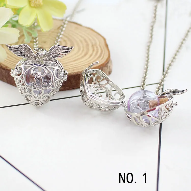 1PC Angel Wing Hollow Cage Locket Pendant with glass ball Memory Locket Pendant Cremation Jewelry Fillable Jewelry