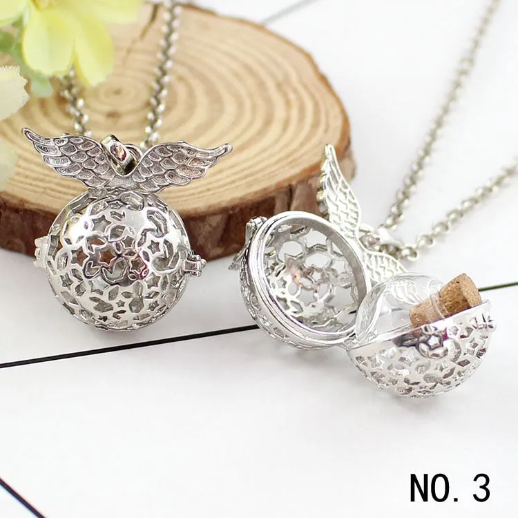 1PC Angel Wing Hollow Cage Locket Pendant with glass ball Memory Locket Pendant Cremation Jewelry Fillable Jewelry