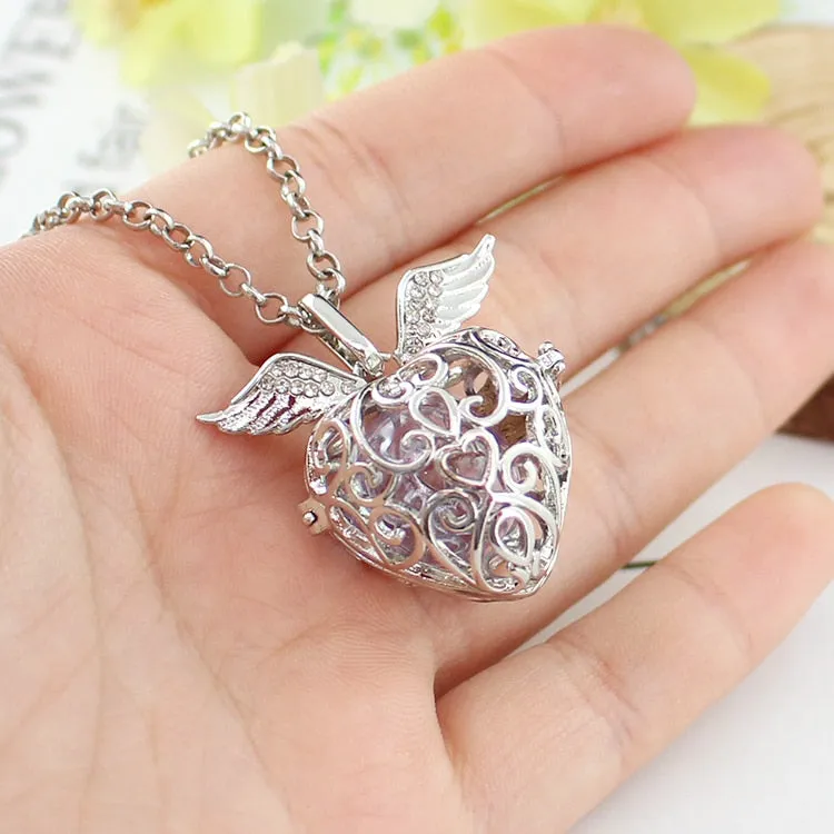 1PC Angel Wing Hollow Cage Locket Pendant with glass ball Memory Locket Pendant Cremation Jewelry Fillable Jewelry