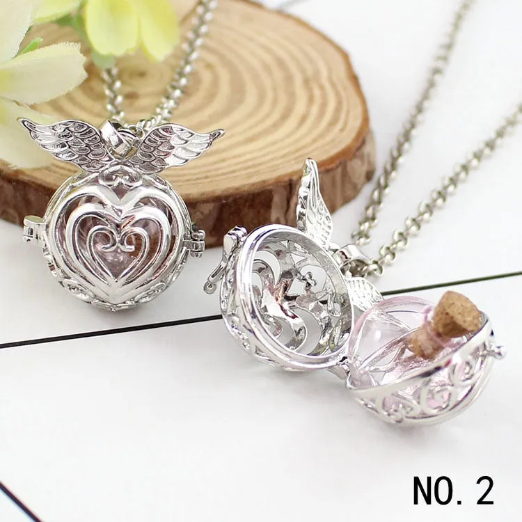 1PC Angel Wing Hollow Cage Locket Pendant with glass ball Memory Locket Pendant Cremation Jewelry Fillable Jewelry