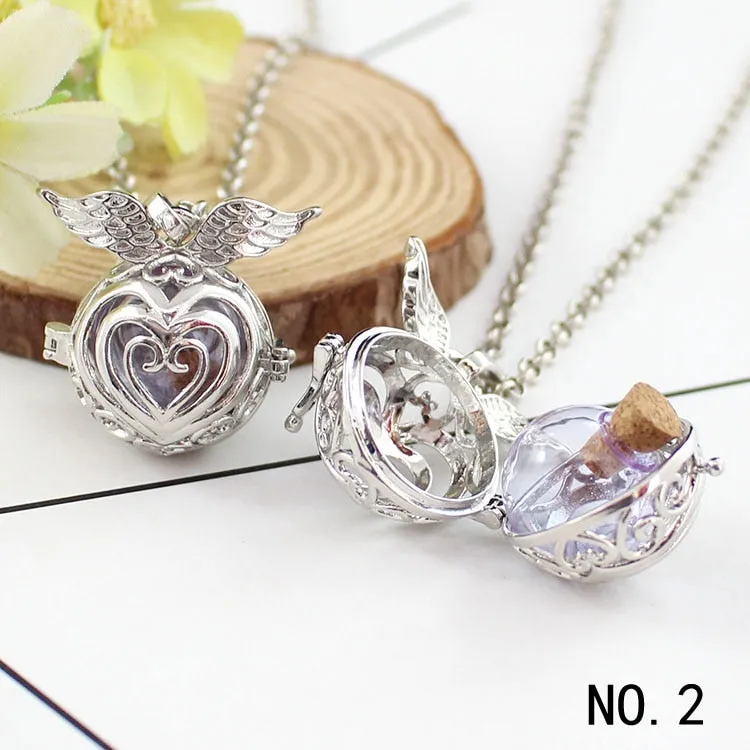 1PC Angel Wing Hollow Cage Locket Pendant with glass ball Memory Locket Pendant Cremation Jewelry Fillable Jewelry