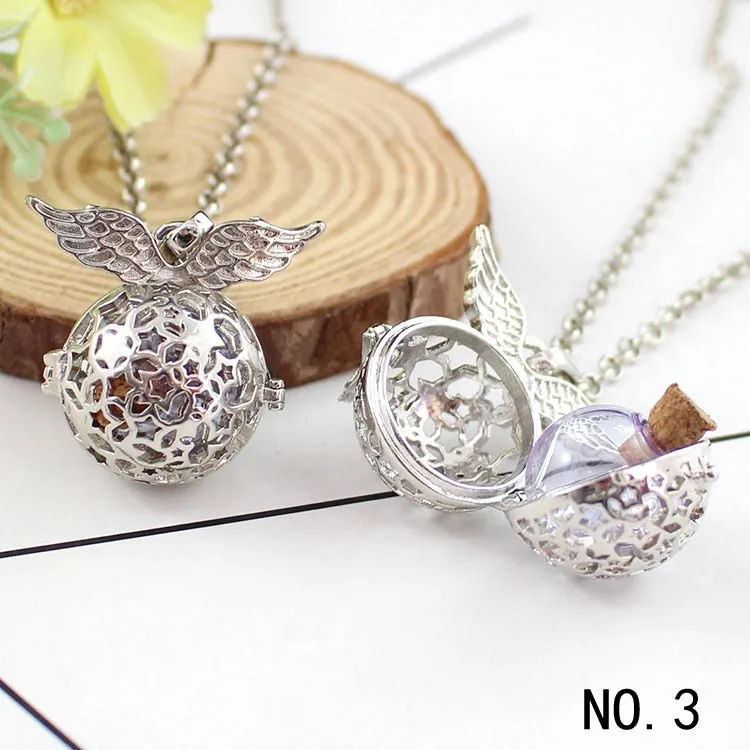 1PC Angel Wing Hollow Cage Locket Pendant with glass ball Memory Locket Pendant Cremation Jewelry Fillable Jewelry