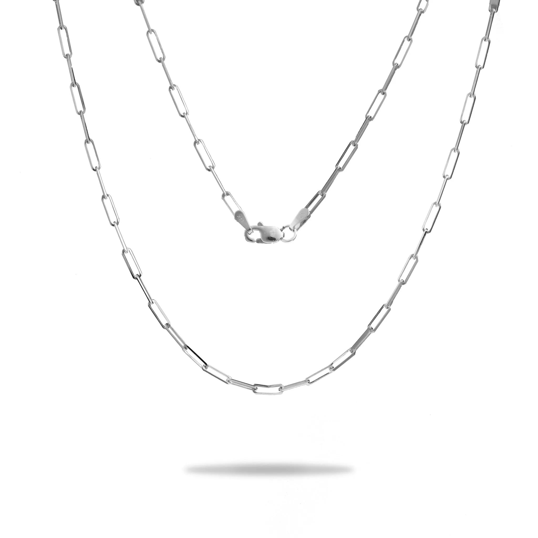 2mm Paperclip Chain in White Gold