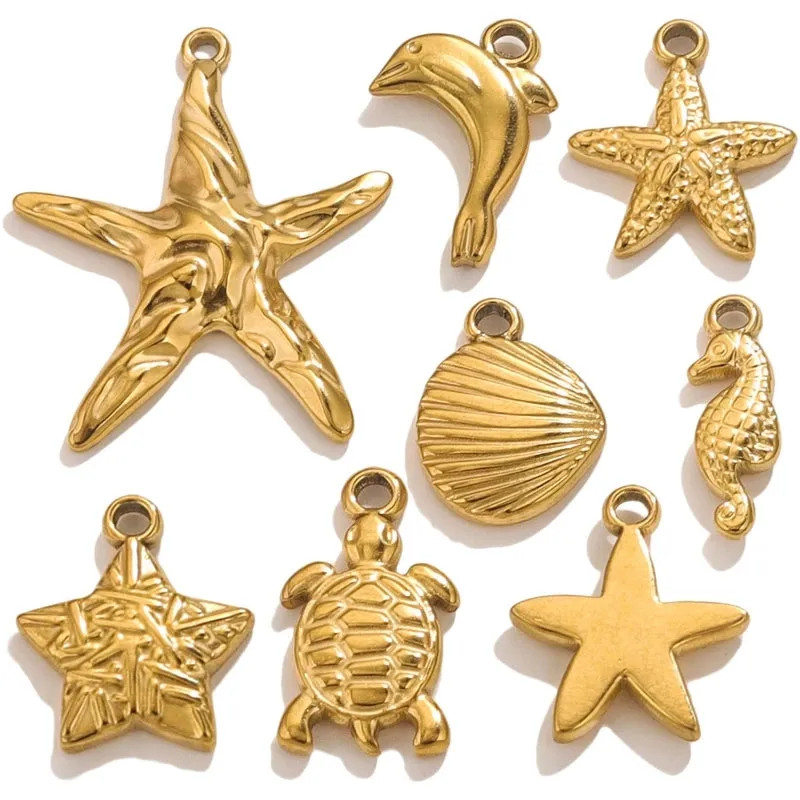 5 PCS/Package 304 Stainless Steel Starfish Pendant