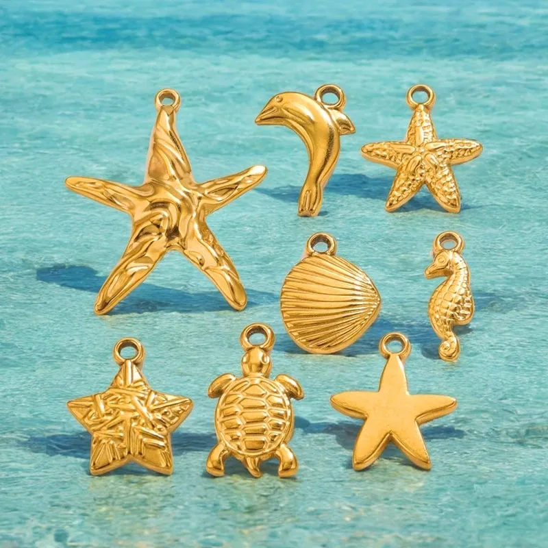 5 PCS/Package 304 Stainless Steel Starfish Pendant