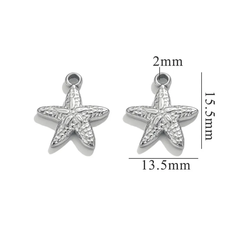 5 PCS/Package 304 Stainless Steel Starfish Pendant