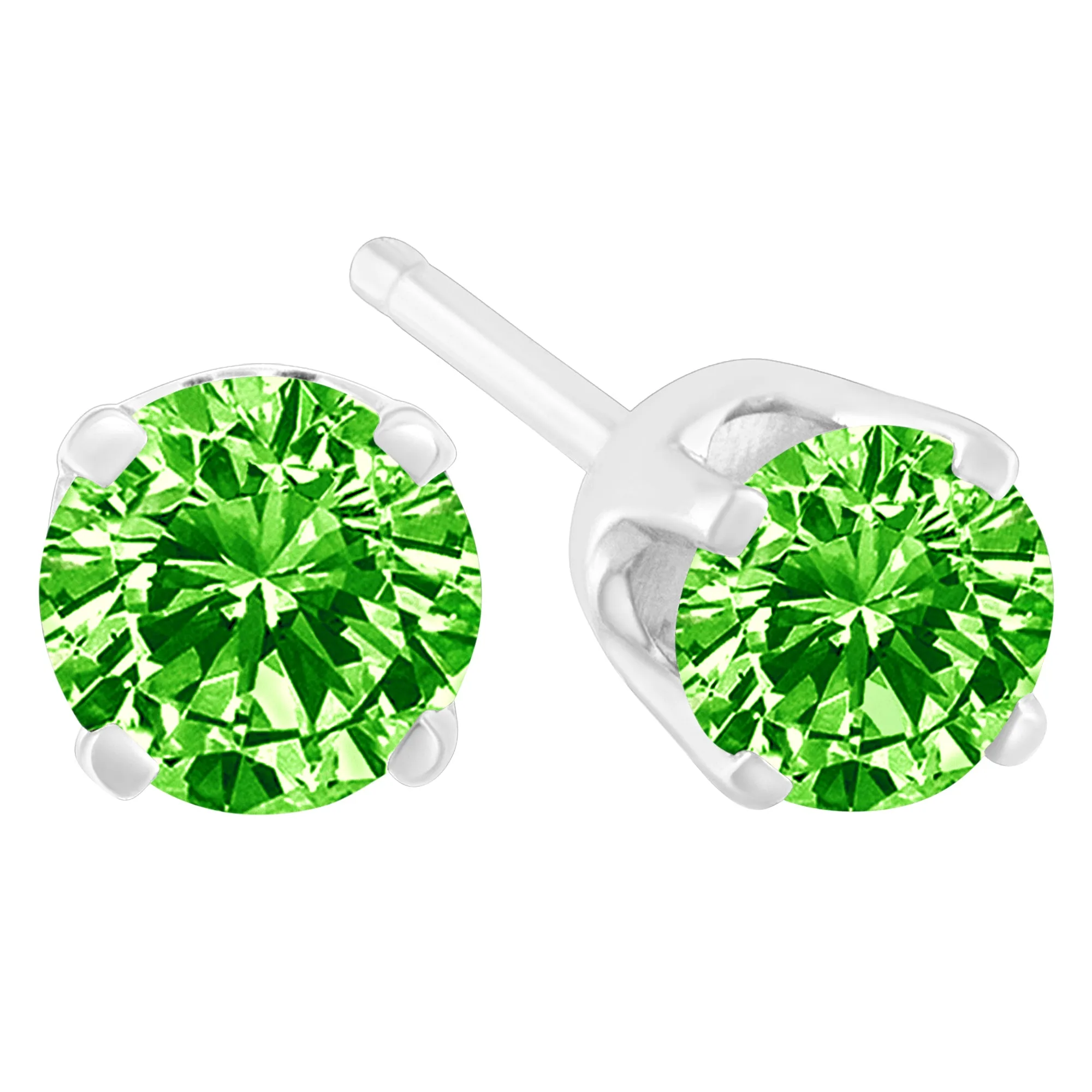 .925 Sterling Silver 1/5 Cttw Round Brilliant-Cut Green Diamond Classic 4-Prong Stud Earrings