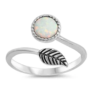 925 Sterling Silver Leaf Ring Wrap-Around With Turquoise Inlay