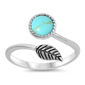 925 Sterling Silver Leaf Ring Wrap-Around With Turquoise Inlay