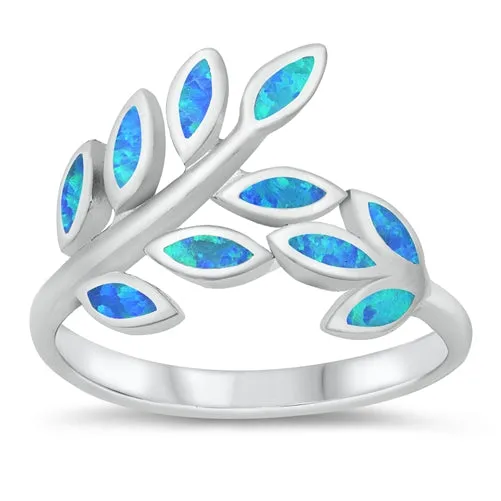 925 Sterling Silver Maile Leaves Ring With Opal Inlay - 14mm