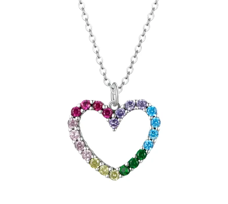 925 Sterling Silver Rainbow Heart CZ Necklace