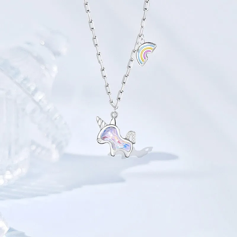 925 Sterling Silver Unicorn Charm Necklaces &amp; Pendants Choker Statement Necklace For Women Girls Birthday Party Gift Jewelry