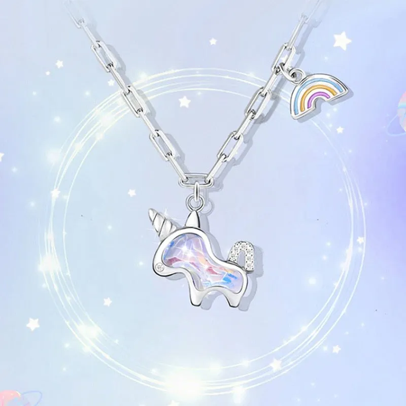 925 Sterling Silver Unicorn Charm Necklaces &amp; Pendants Choker Statement Necklace For Women Girls Birthday Party Gift Jewelry