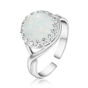 925 Sterling Silver White Opal Ring - Vintage Style October Birthstone Iridescent White Gemstone Sizable Ring - Classic Handmade Jewelry Gift For Her - Adjustable Elegant Boho Ring - Gift For Women