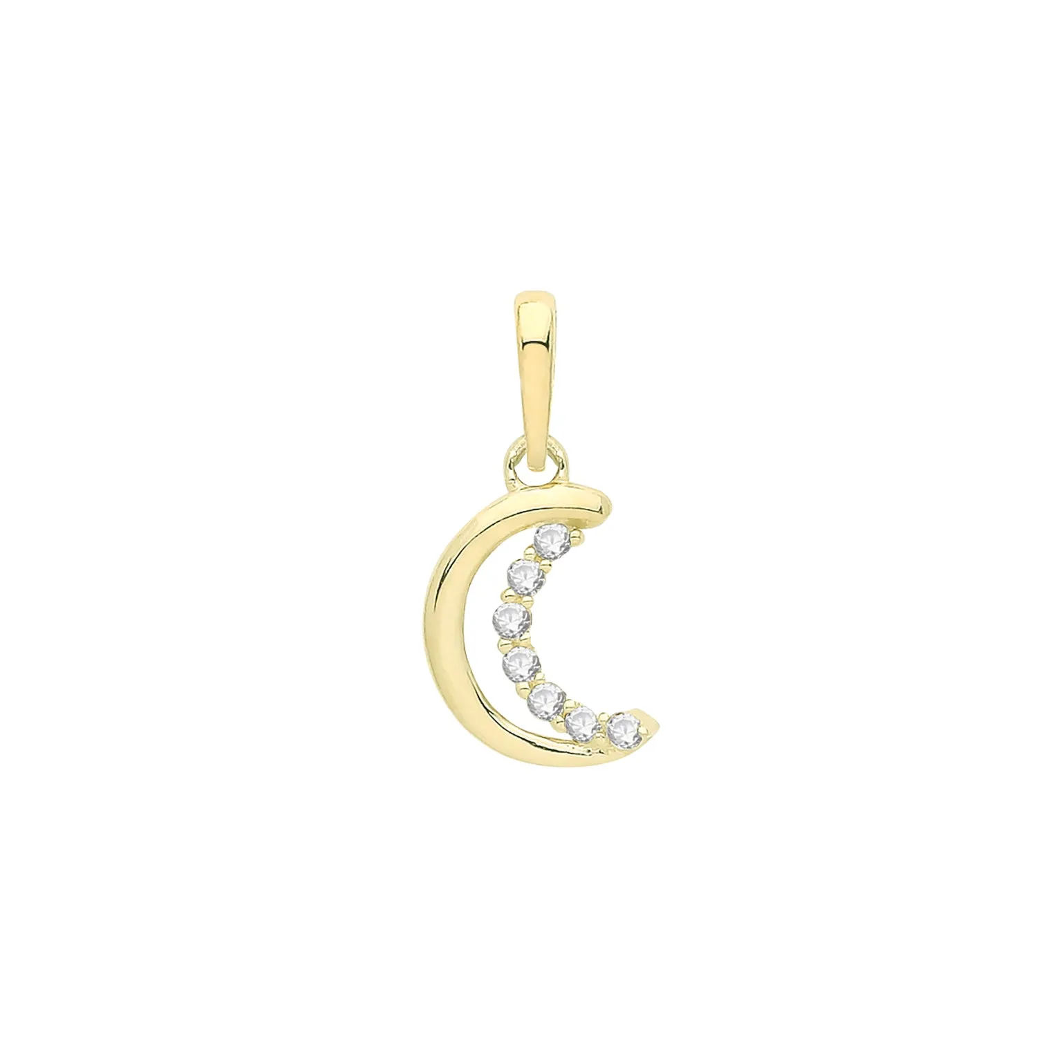 9CT GOLD CZ CRESCENT MOON PENDANT