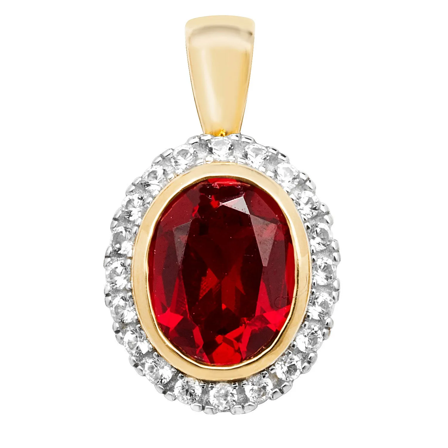 9CT GOLD OVAL CREATED RUBY AND WHITE SAPPHIRE PENDANT