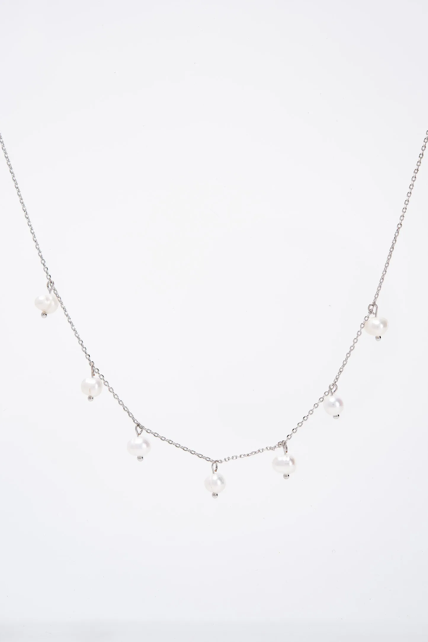 Abigail 15 in Gold Plated Pearl Station Chain Necklace - Silver