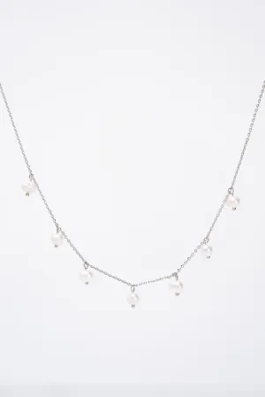 Abigail 15 in Gold Plated Pearl Station Chain Necklace - Silver