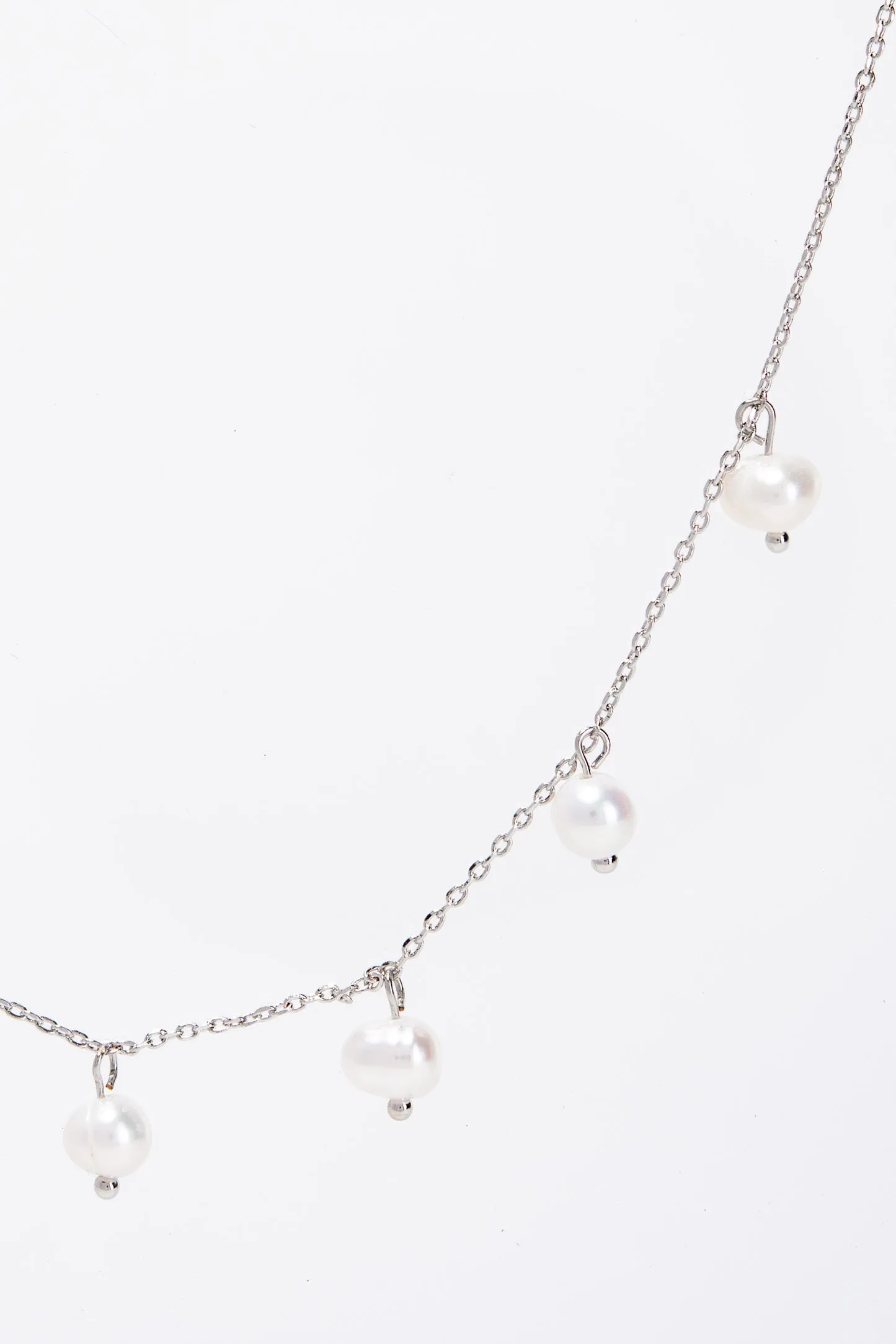 Abigail 15 in Gold Plated Pearl Station Chain Necklace - Silver