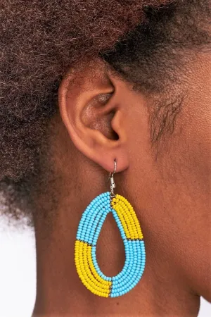 Africa Boho Bead Earrings-Blue and Yellow