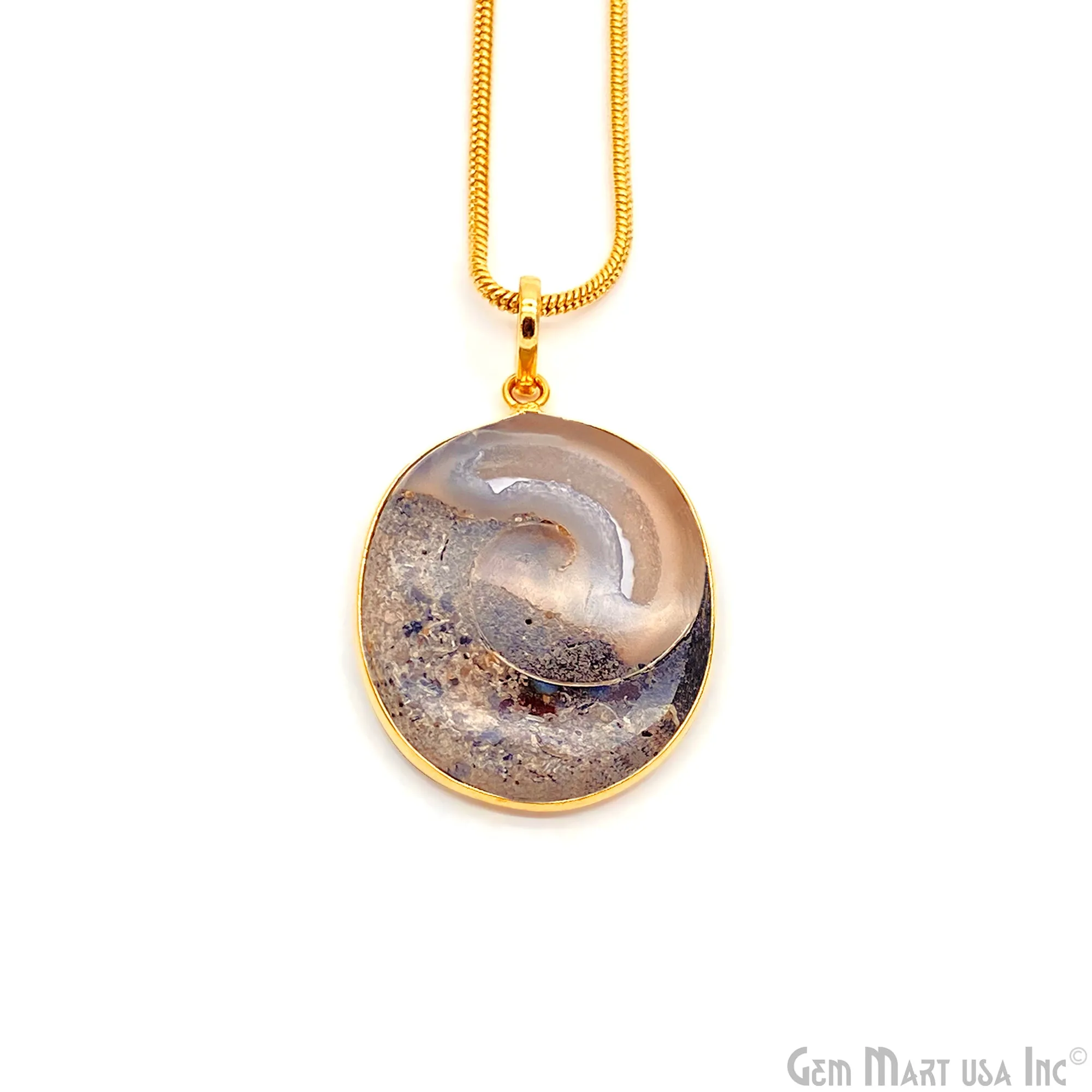 Ammonite Shell Pendant Round Shape 34x29mm Single Bail Gold Plated Bezel Connector Pendant