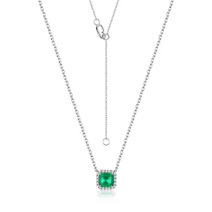 ANLLNOEL 18K 750 White Gold Pendant Necklace For Women Natural 4.3*4.3mm Emerald Diamond Luxury Anniversary Gifts Fine Jewelry