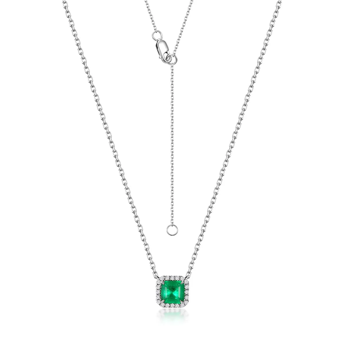 ANLLNOEL 18K 750 White Gold Pendant Necklace For Women Natural 4.3*4.3mm Emerald Diamond Luxury Anniversary Gifts Fine Jewelry