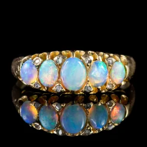 Antique Edwardian Opal Diamond Ring 18Ct Gold Dated 1903