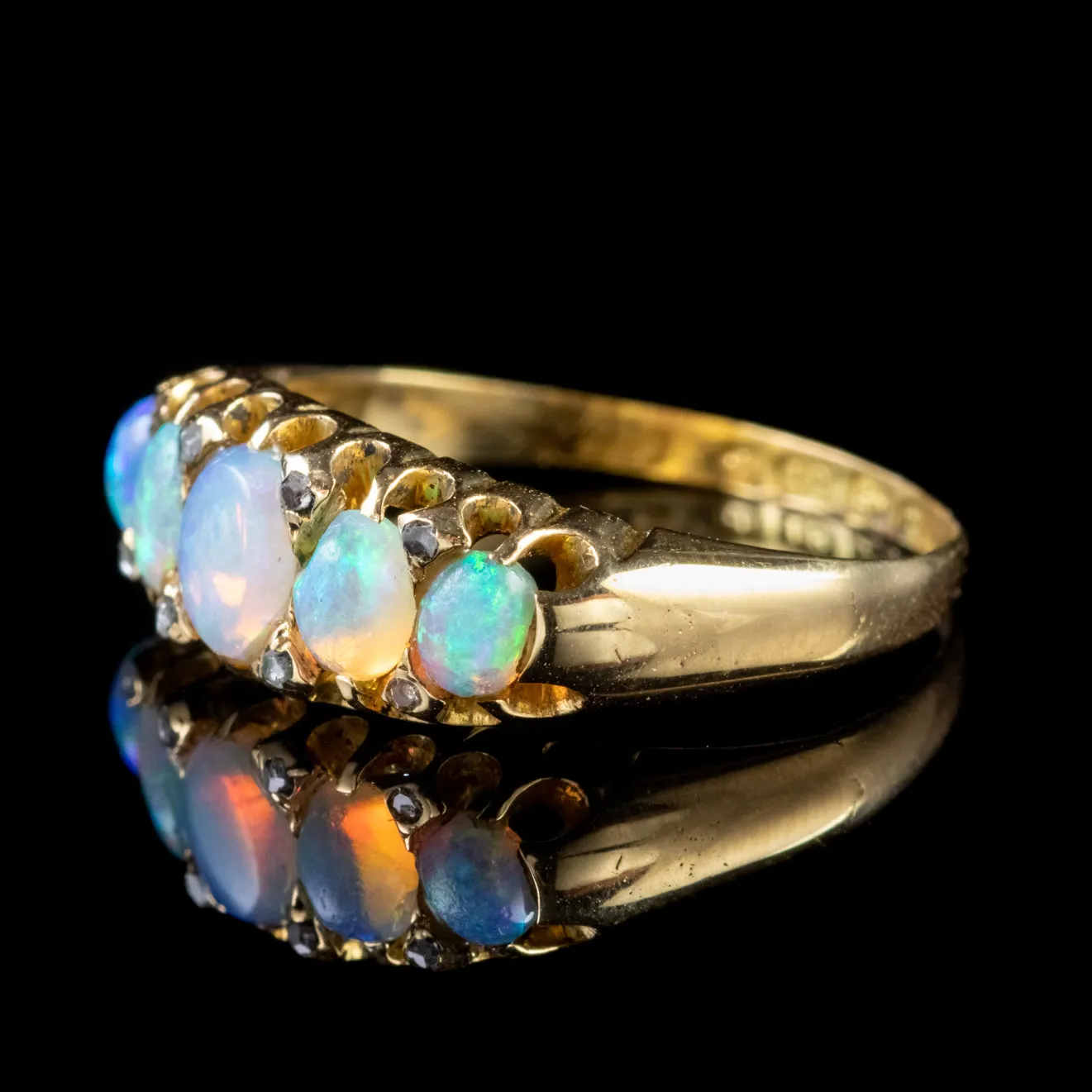 Antique Edwardian Opal Diamond Ring 18Ct Gold Dated 1903