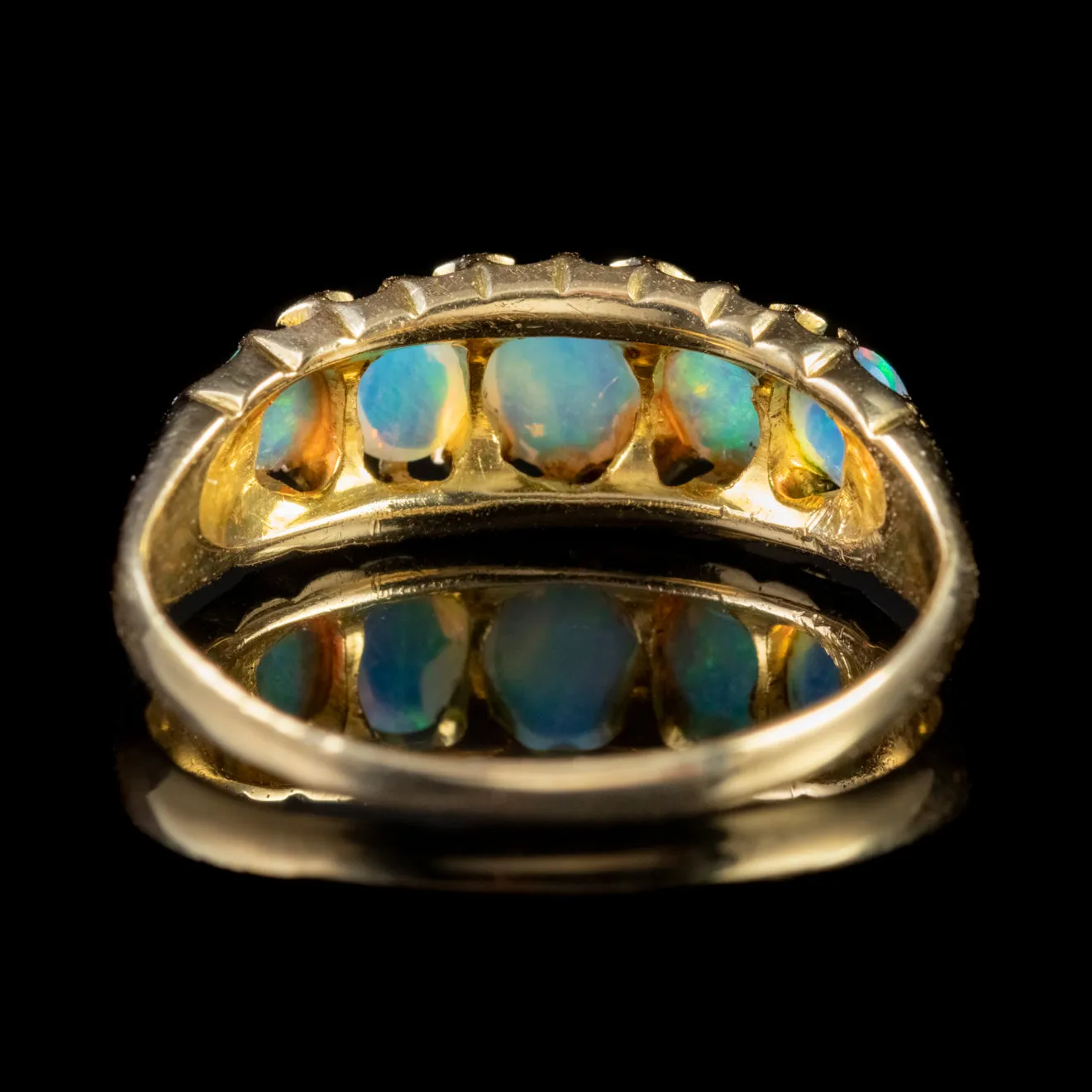 Antique Edwardian Opal Diamond Ring 18Ct Gold Dated 1903