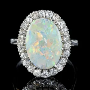 Antique Edwardian Opal Diamond Ring Platinum 7Ct Opal 1.76Ct Of Diamond Circa 1910