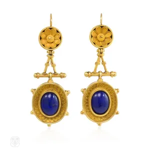 Antique Etruscan style lapis earrings.