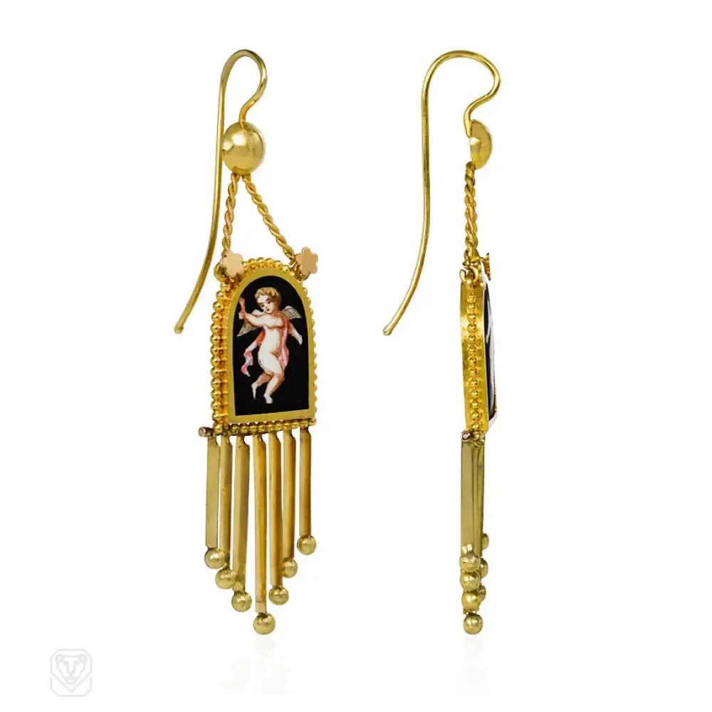 Antique gold cupid pendant earrings