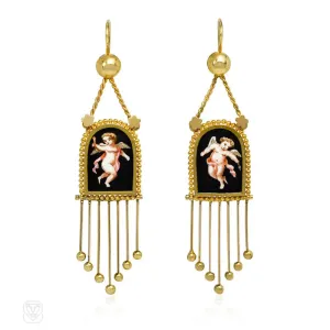 Antique gold cupid pendant earrings