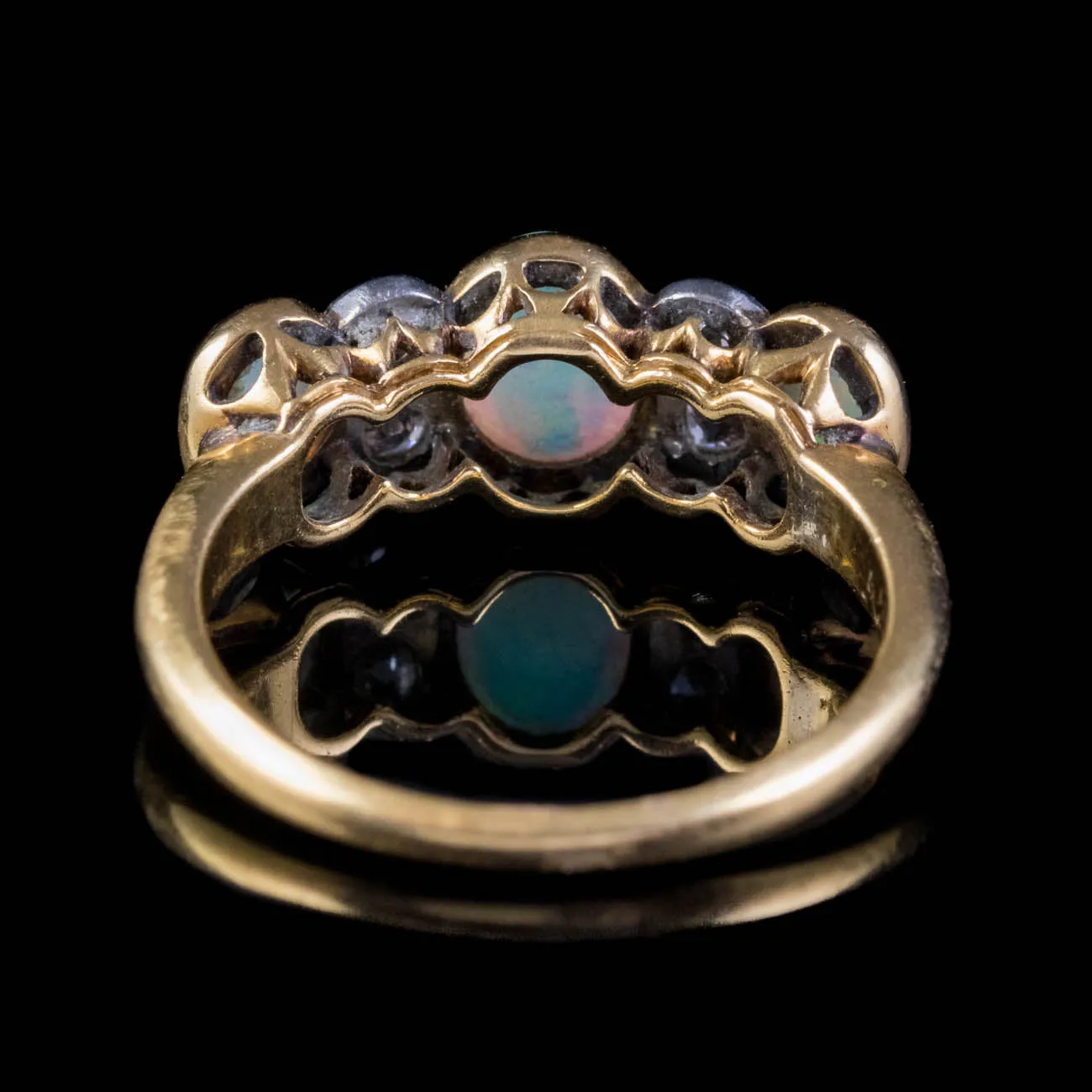 Antique Victorian Opal Diamond Ring 18Ct Gold 1.75Ct Opal Circa 1890