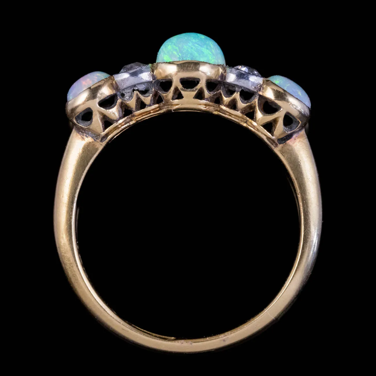 Antique Victorian Opal Diamond Ring 18Ct Gold 1.75Ct Opal Circa 1890