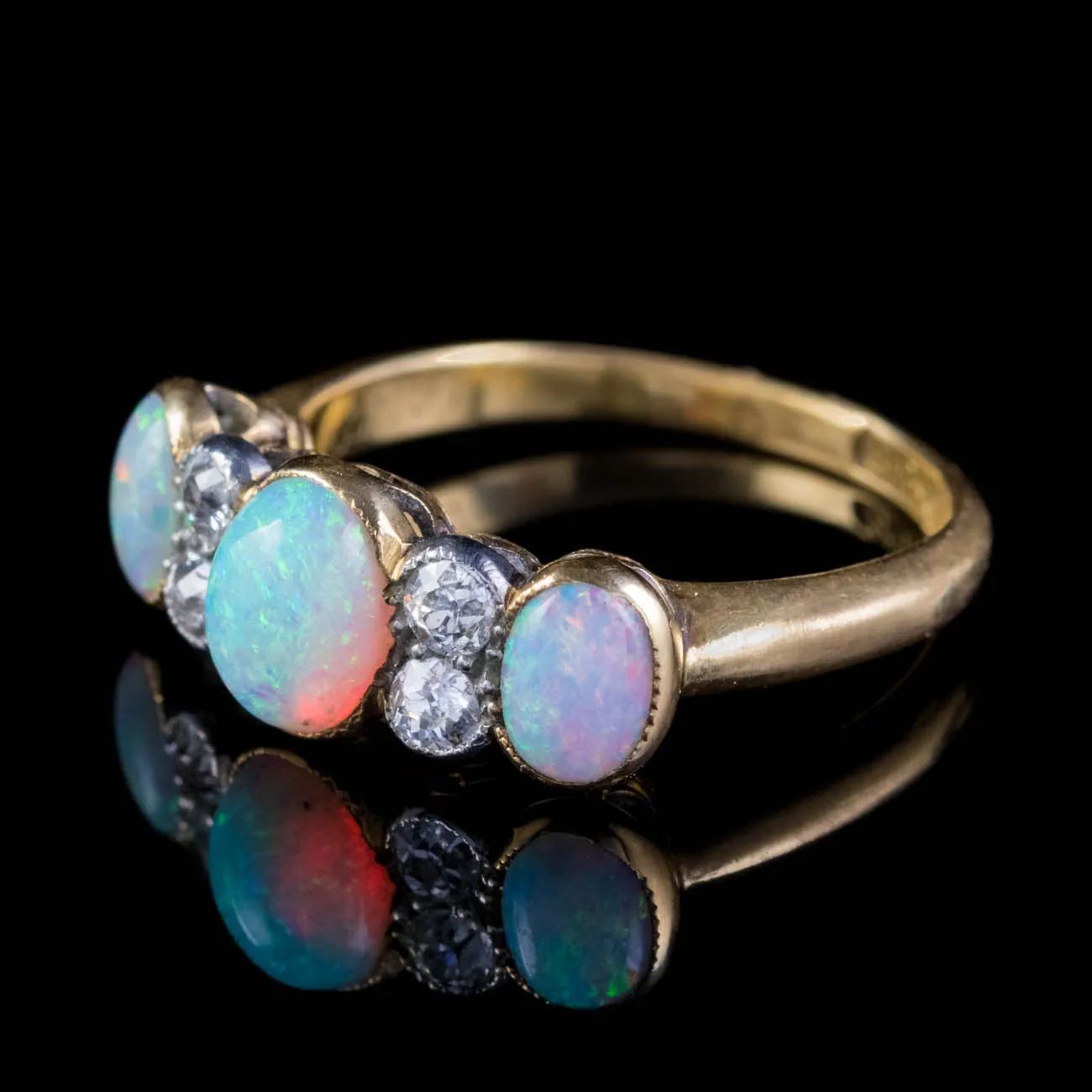 Antique Victorian Opal Diamond Ring 18Ct Gold 1.75Ct Opal Circa 1890