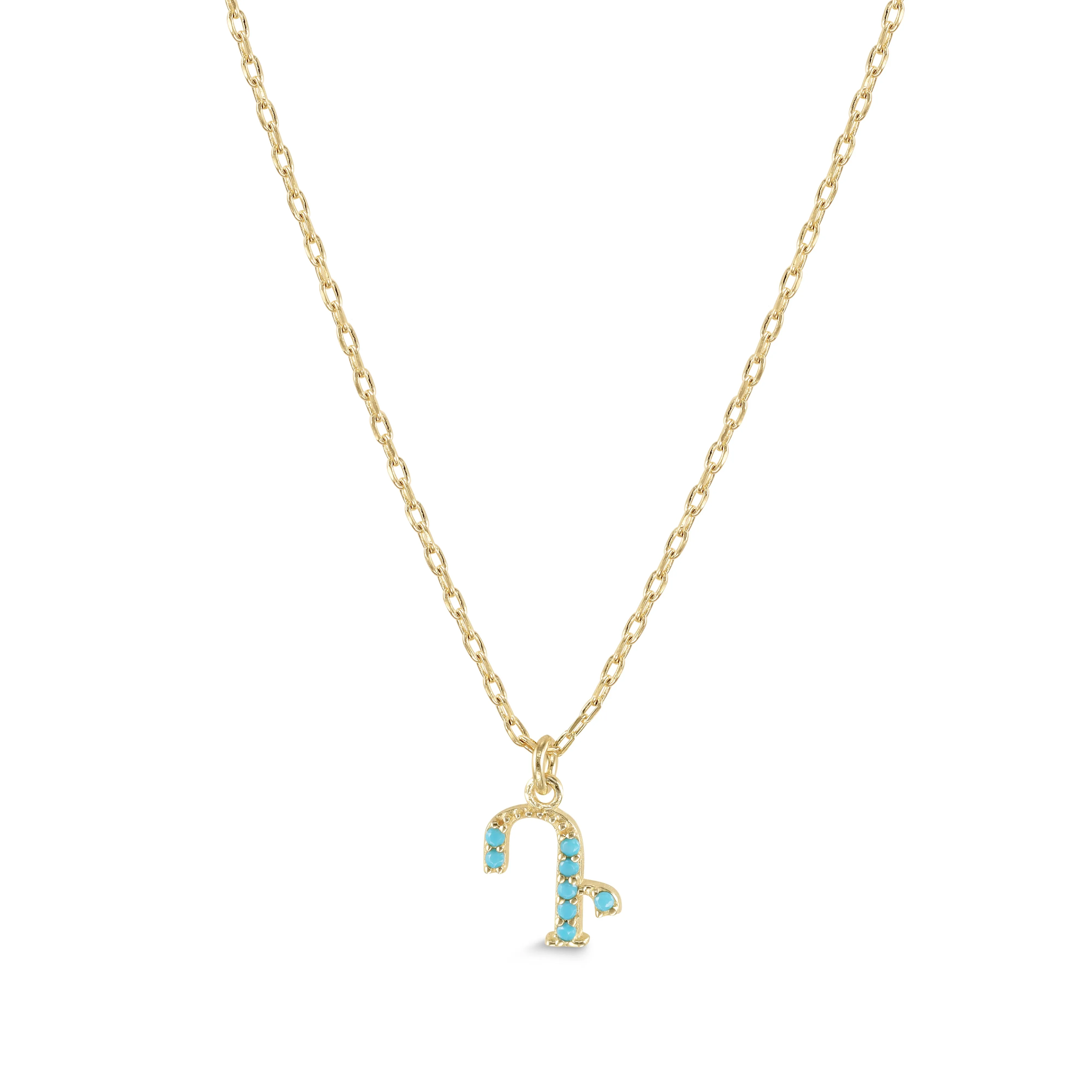 Armenian Initial Necklace Gold w/ Turquoise Stones