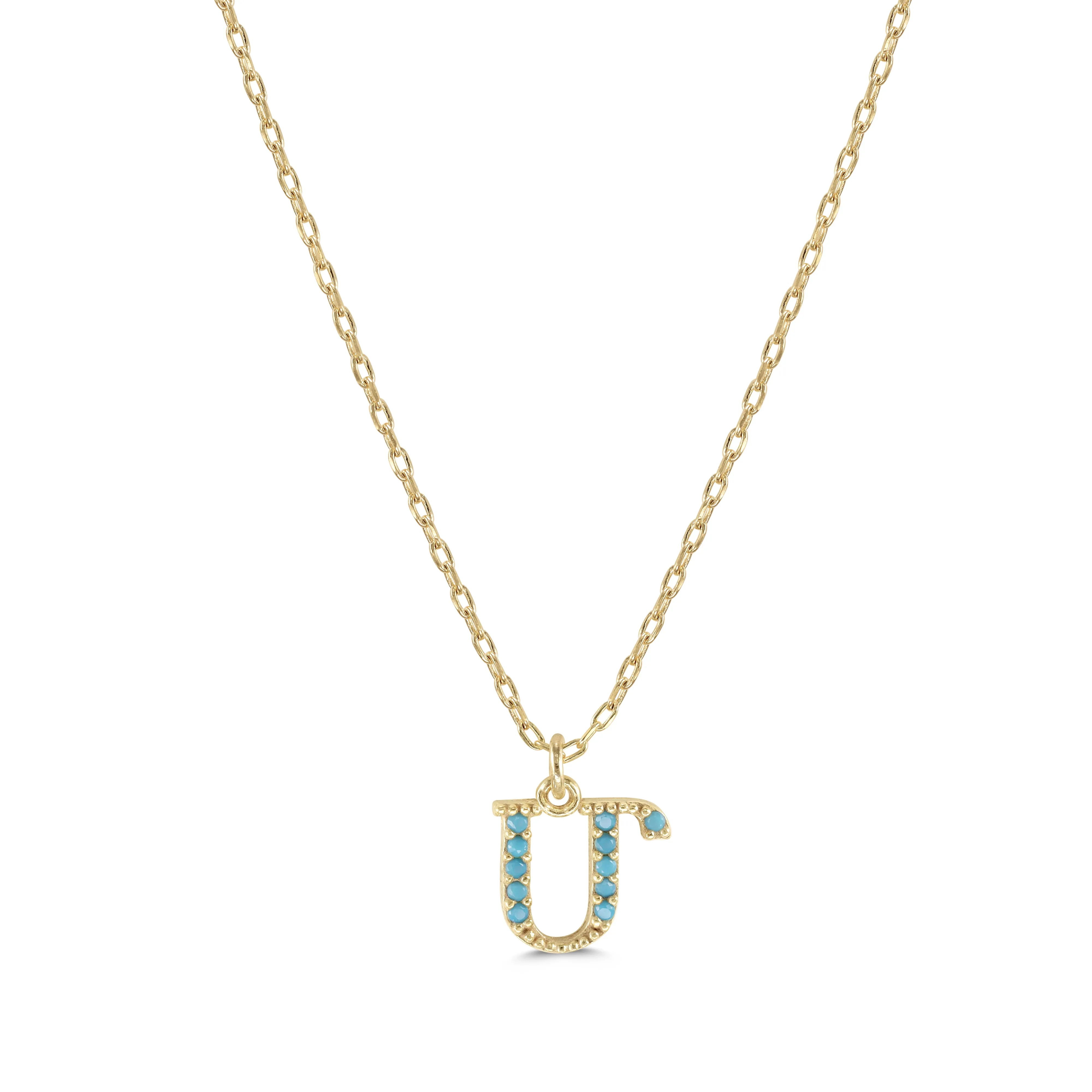 Armenian Initial Necklace Gold w/ Turquoise Stones