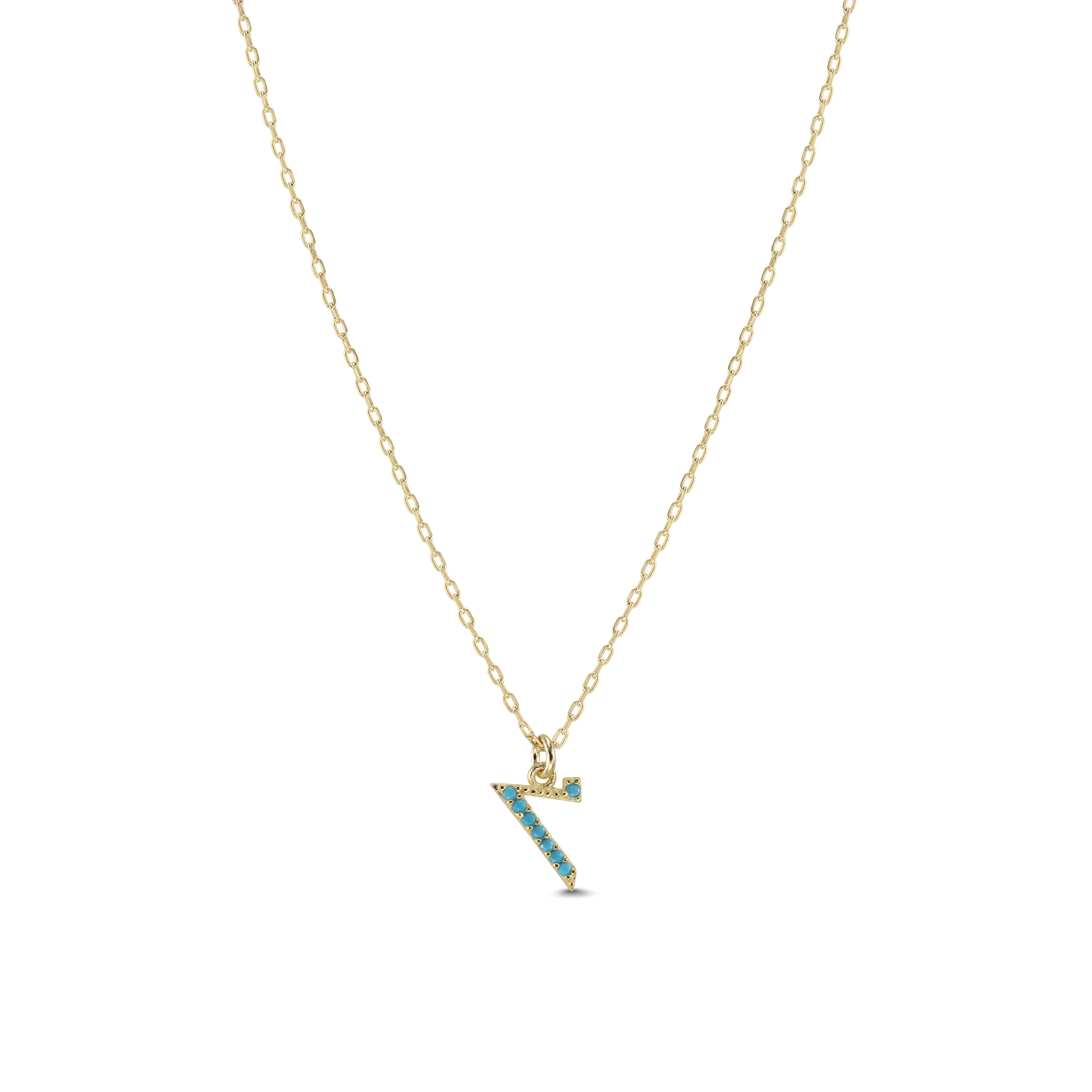 Armenian Initial Necklace Gold w/ Turquoise Stones