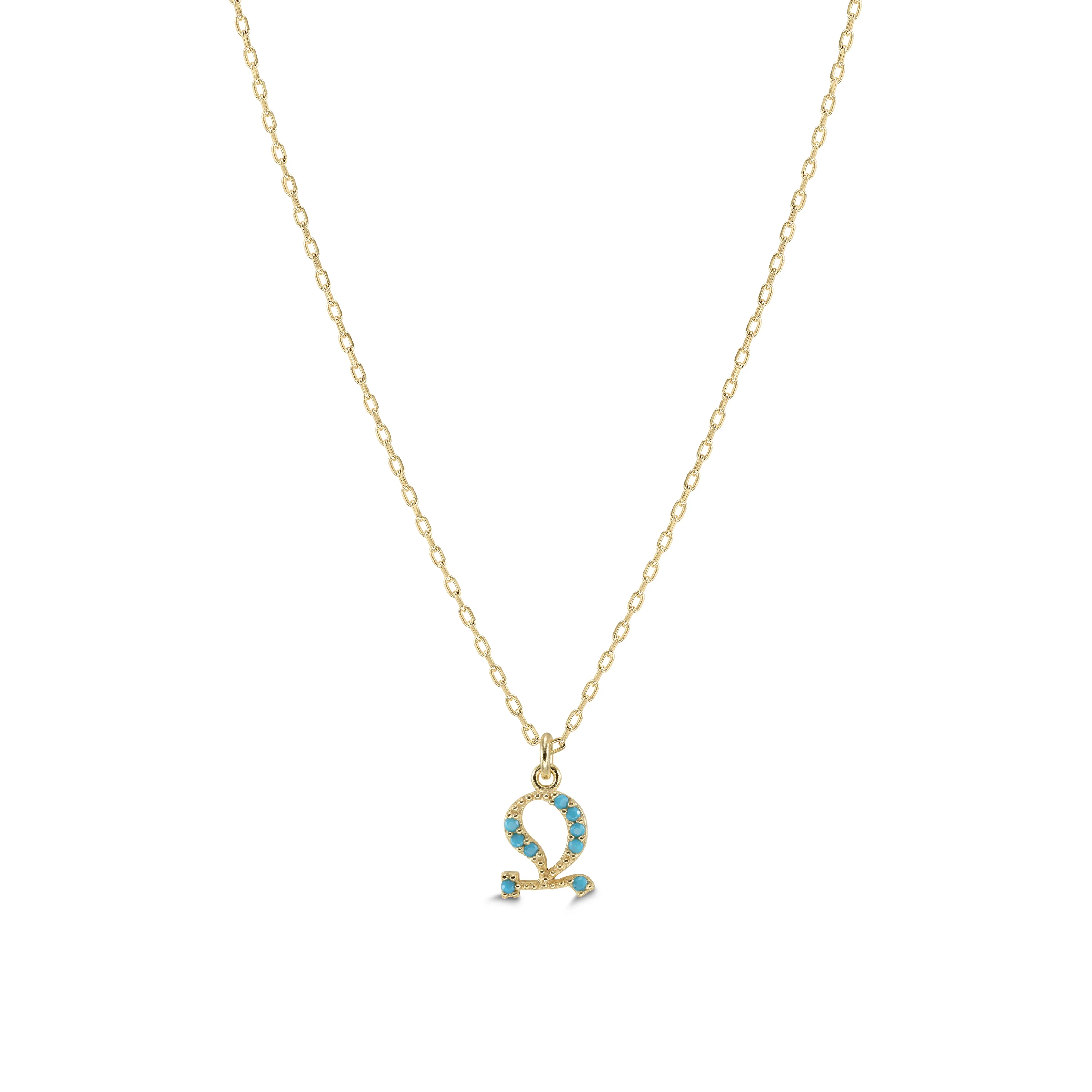 Armenian Initial Necklace Gold w/ Turquoise Stones