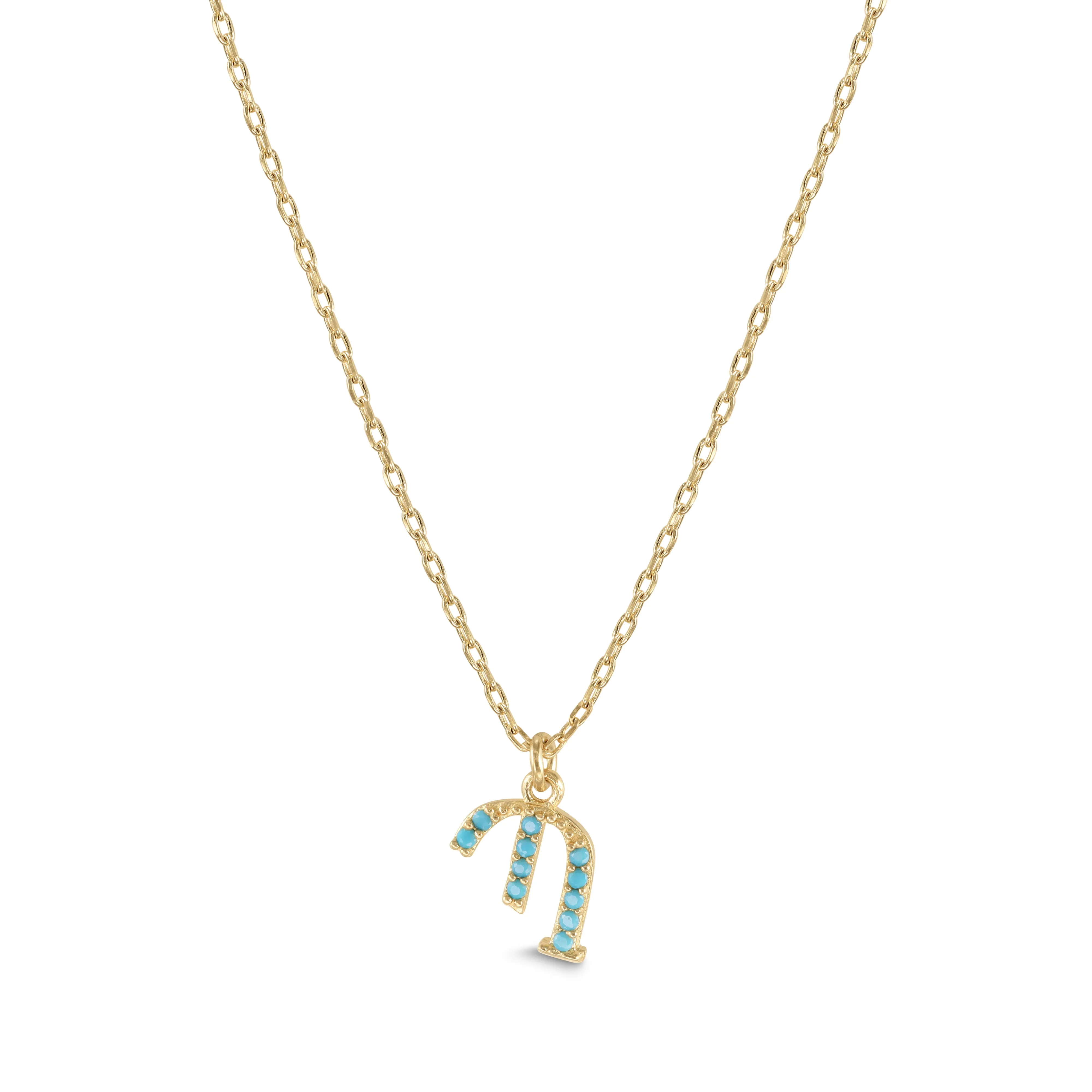 Armenian Initial Necklace Gold w/ Turquoise Stones