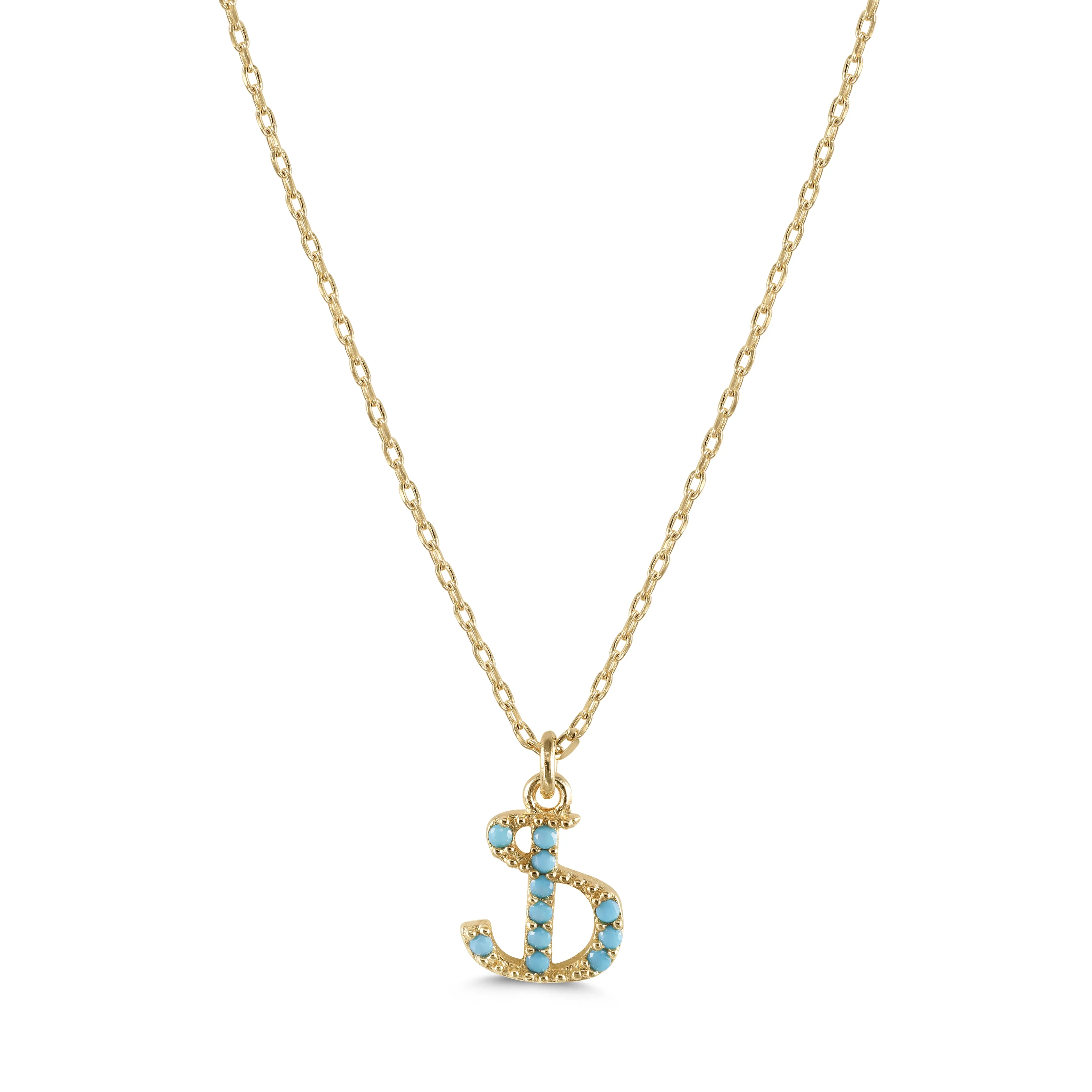 Armenian Initial Necklace Gold w/ Turquoise Stones