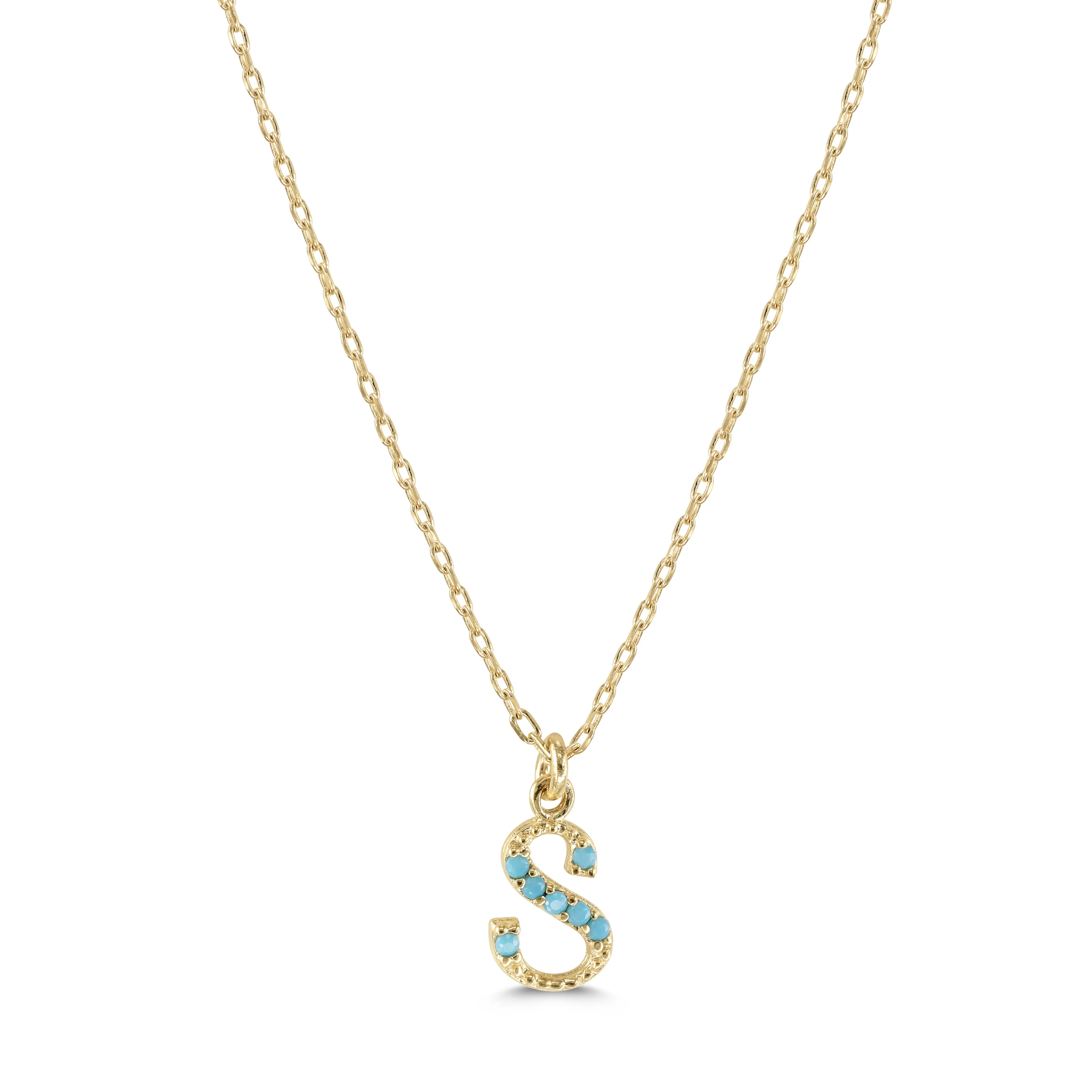 Armenian Initial Necklace Gold w/ Turquoise Stones