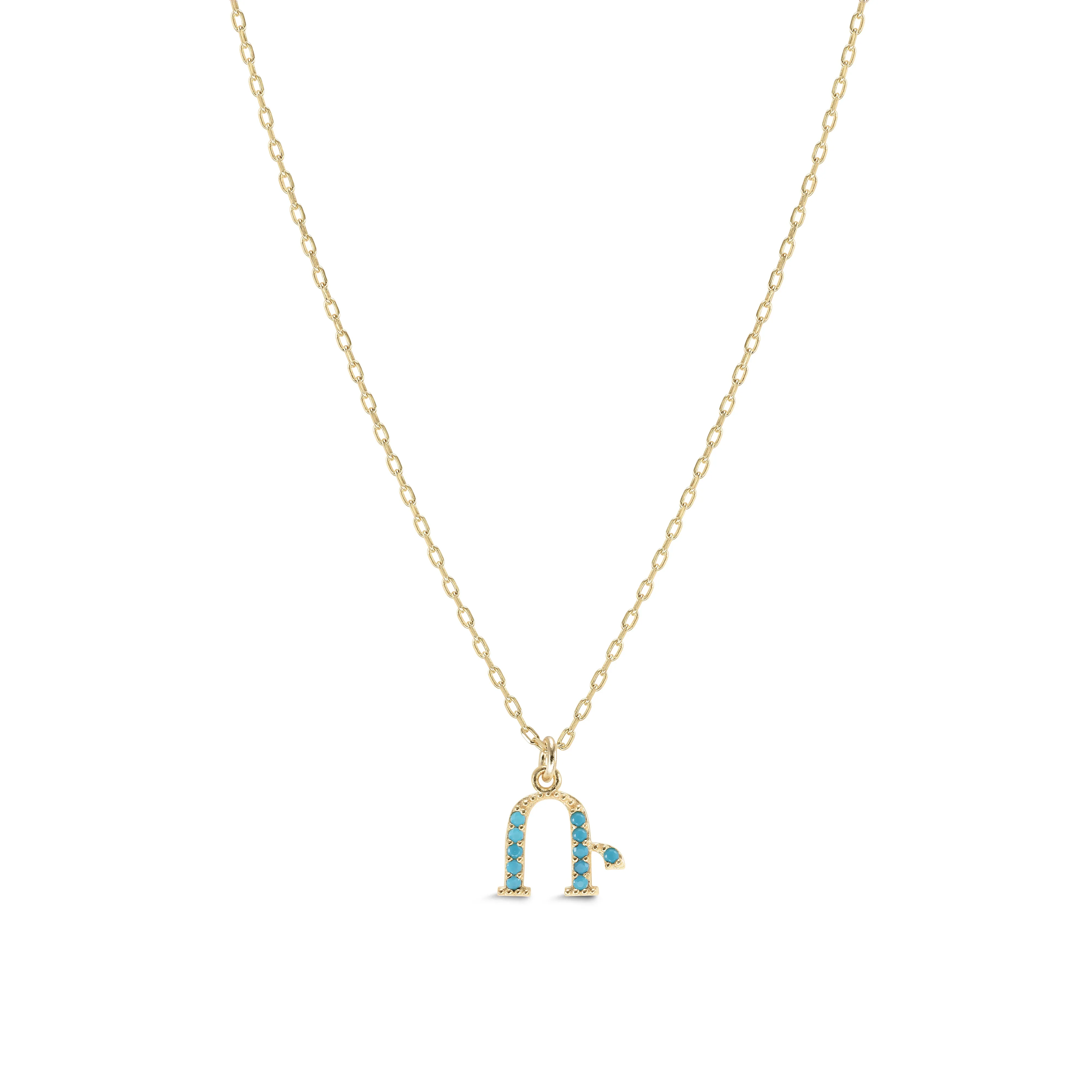 Armenian Initial Necklace Gold w/ Turquoise Stones