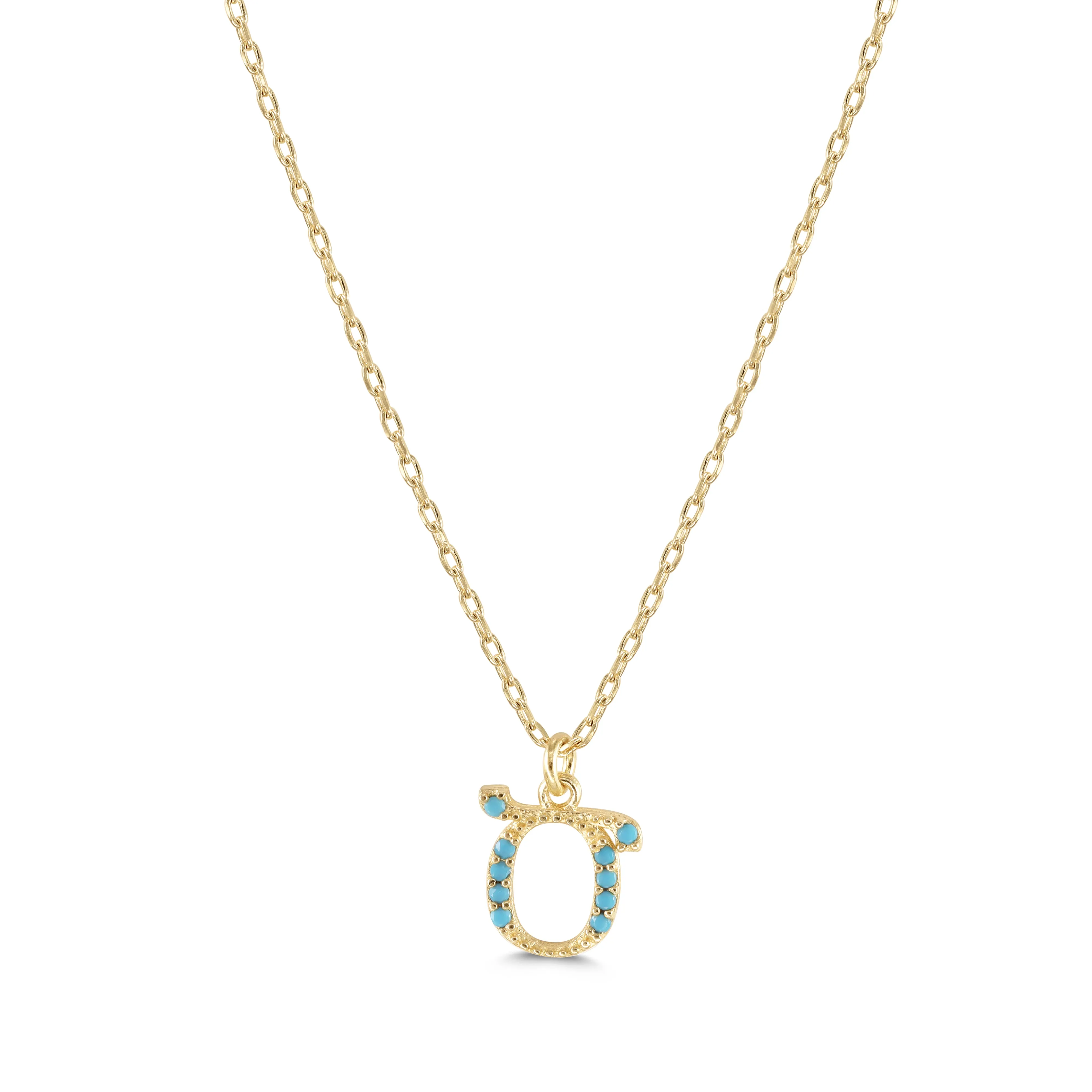 Armenian Initial Necklace Gold w/ Turquoise Stones