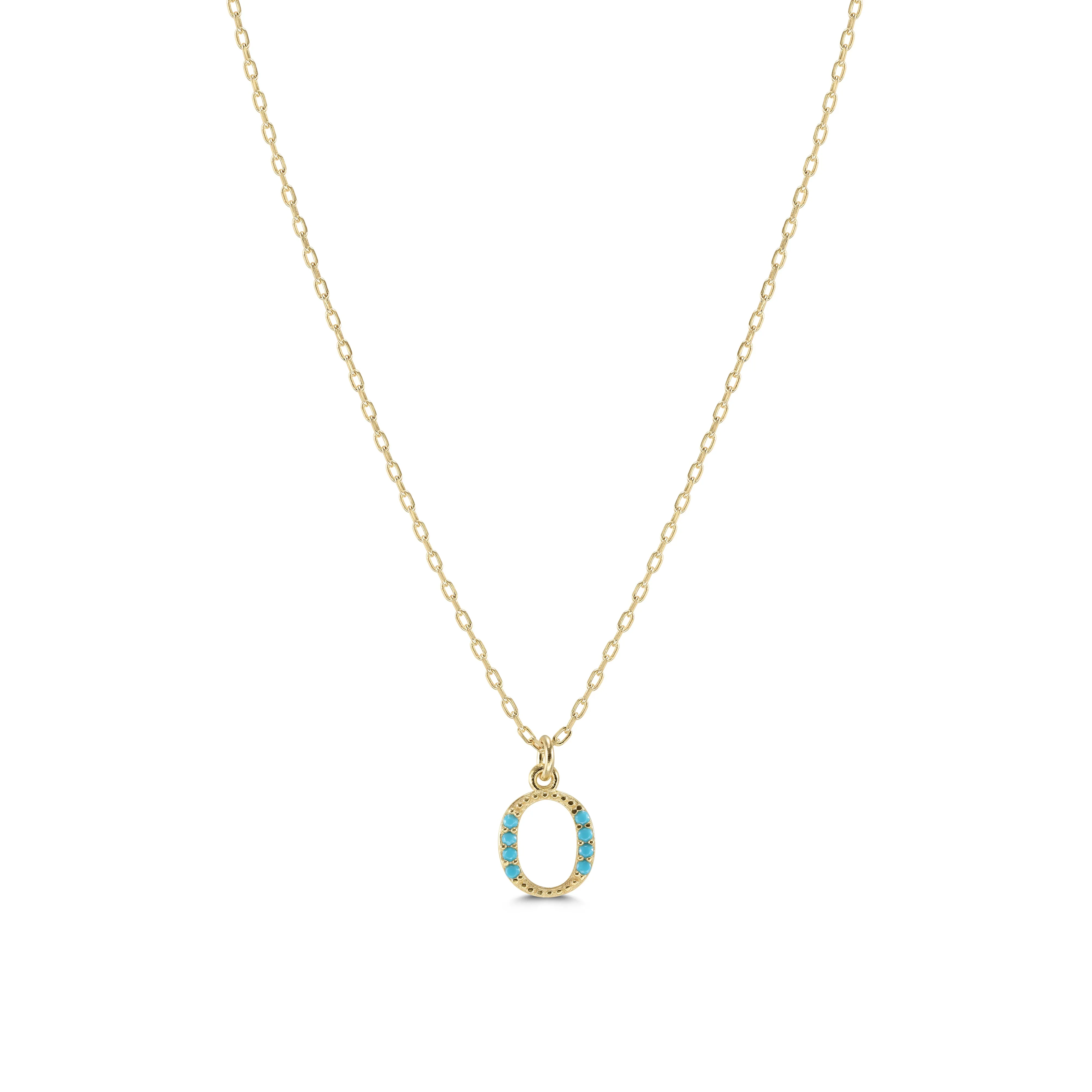 Armenian Initial Necklace Gold w/ Turquoise Stones