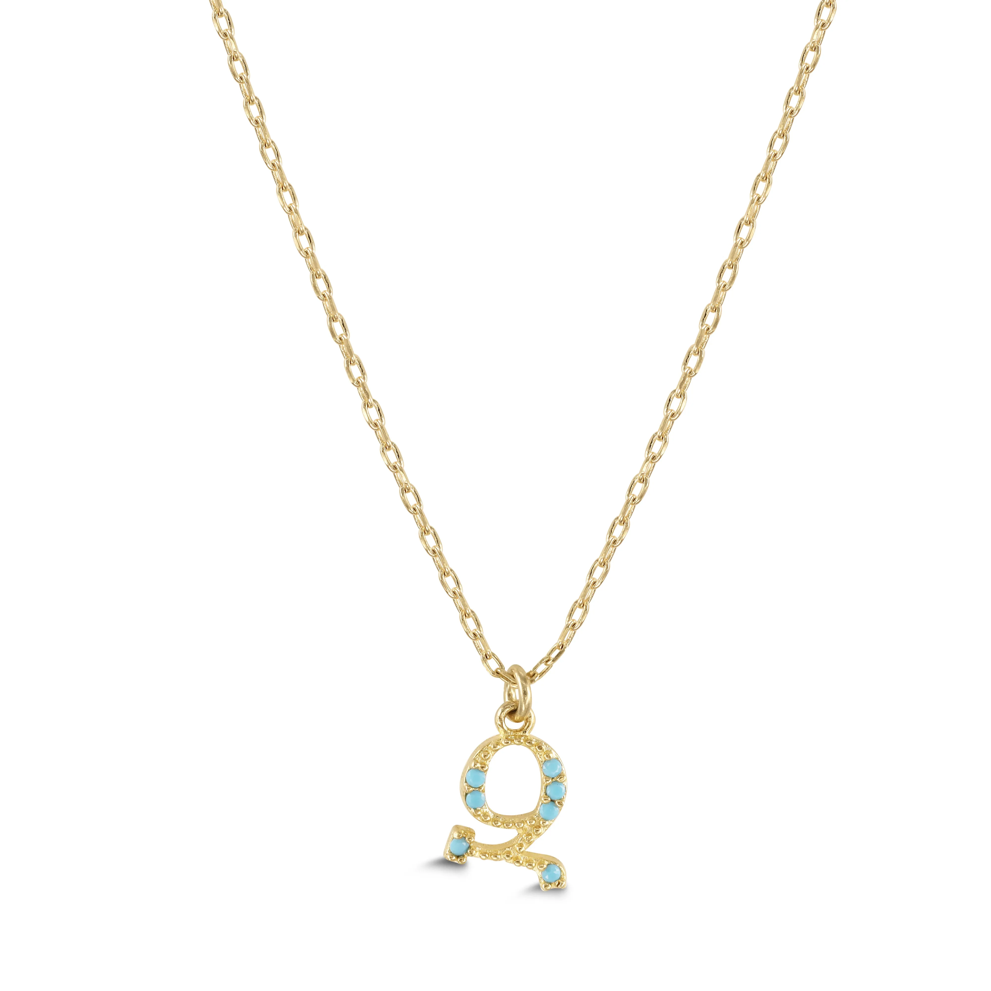 Armenian Initial Necklace Gold w/ Turquoise Stones