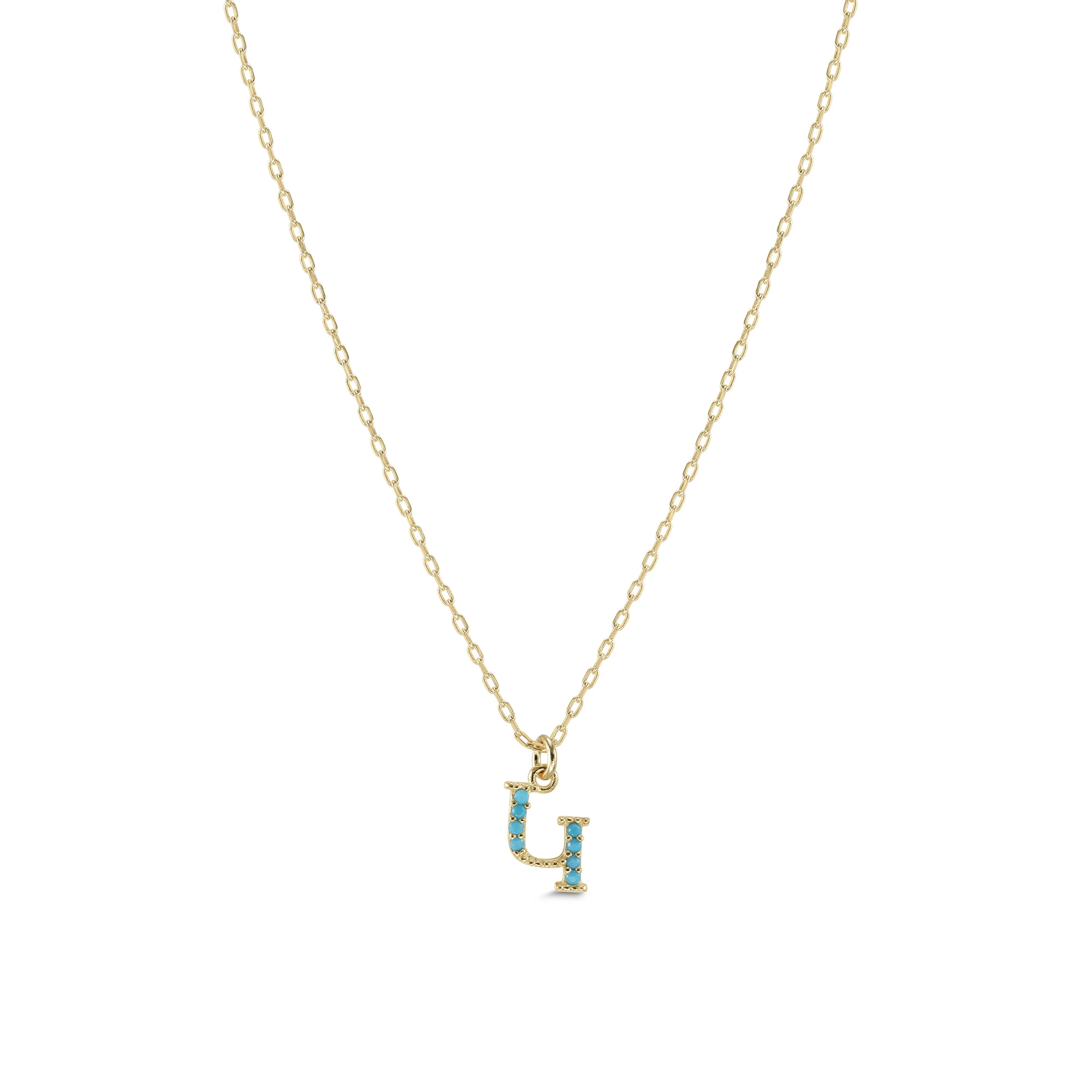 Armenian Initial Necklace Gold w/ Turquoise Stones