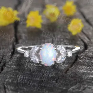 Art Deco Verbena Opal Moissanite Diamond Engagement Ring Marquise Antique